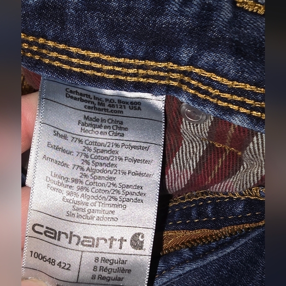 Carhartt Relaxed Fit Flannel Lined Straight Leg Jeans Women's 8 Measures 32X30 - Picture 7 of 9